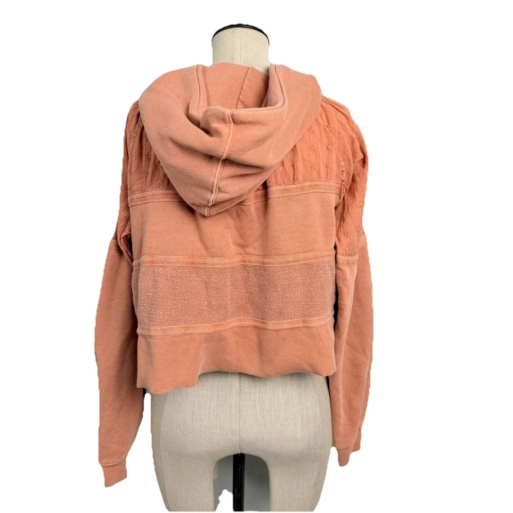 Free People Piper Pieced Crop Pullover Hoodie Mango XS Boho Casual Cozy Soft Fit